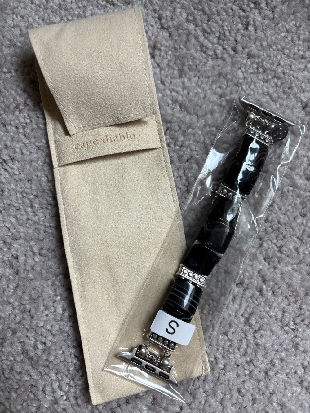 Cape Diablo Black Beaded Watch Band with Silver Accents